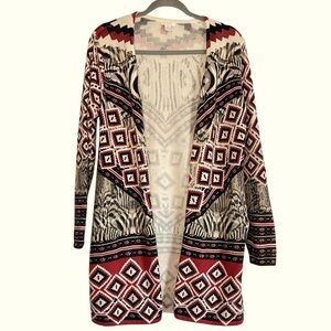 Chico’s Women’s Open Front Long Multi Print Cardigan, Size 8